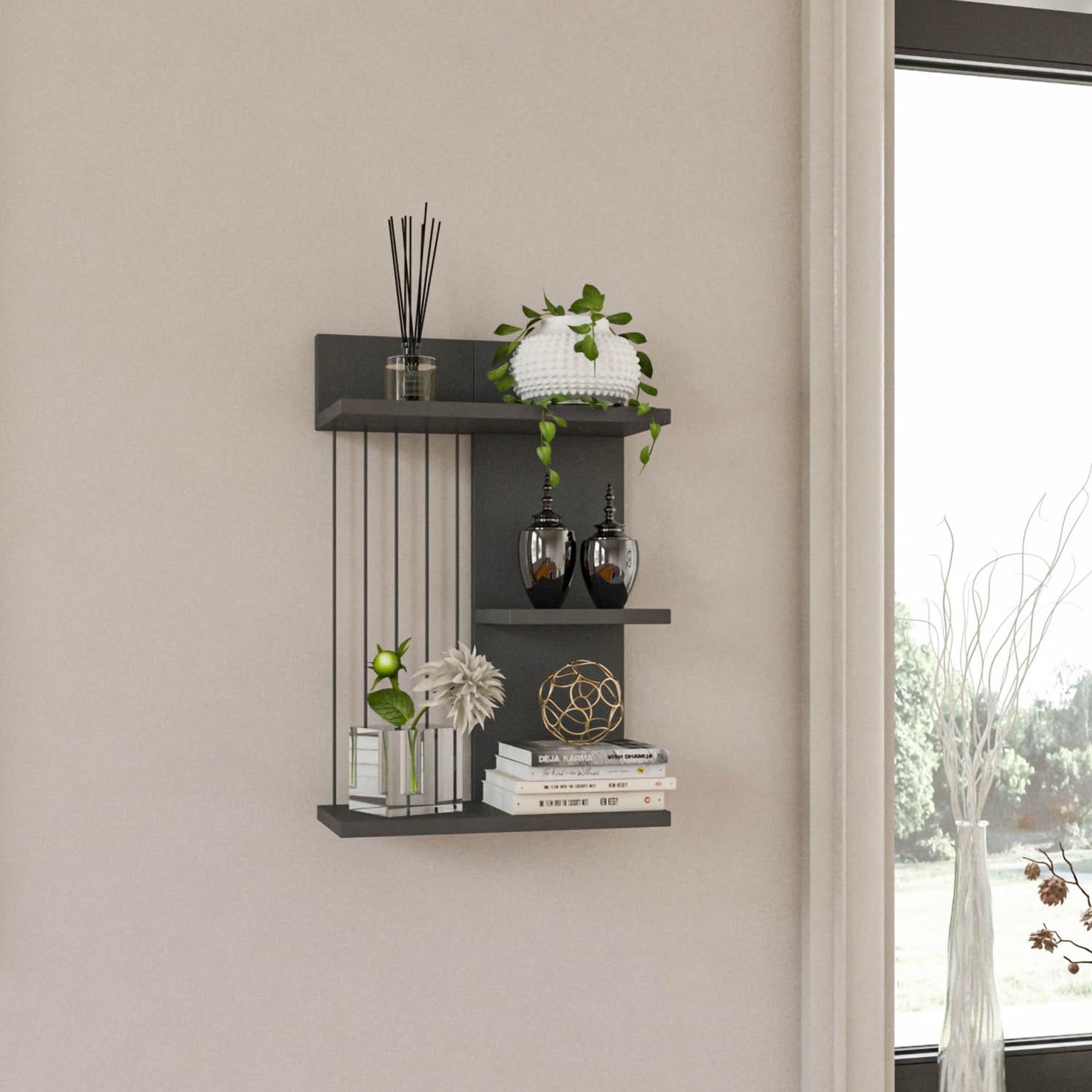Kinik - Anthracite in Anthrazit präsentiert im Onlineshop von KAQTU Design AG. Wandregal ist von Hanah Home