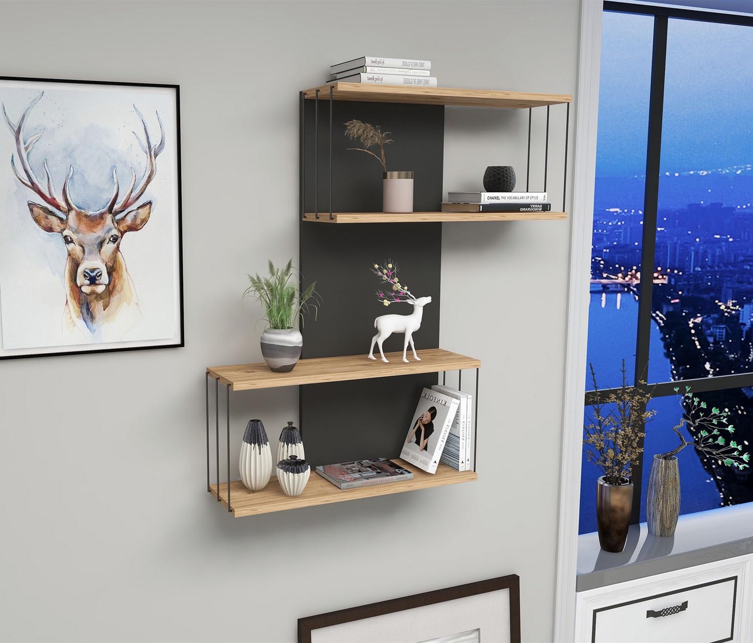 Destan - Anthracite, Pine in Anthrazit Eiche präsentiert im Onlineshop von KAQTU Design AG. Wandregal ist von Hanah Home