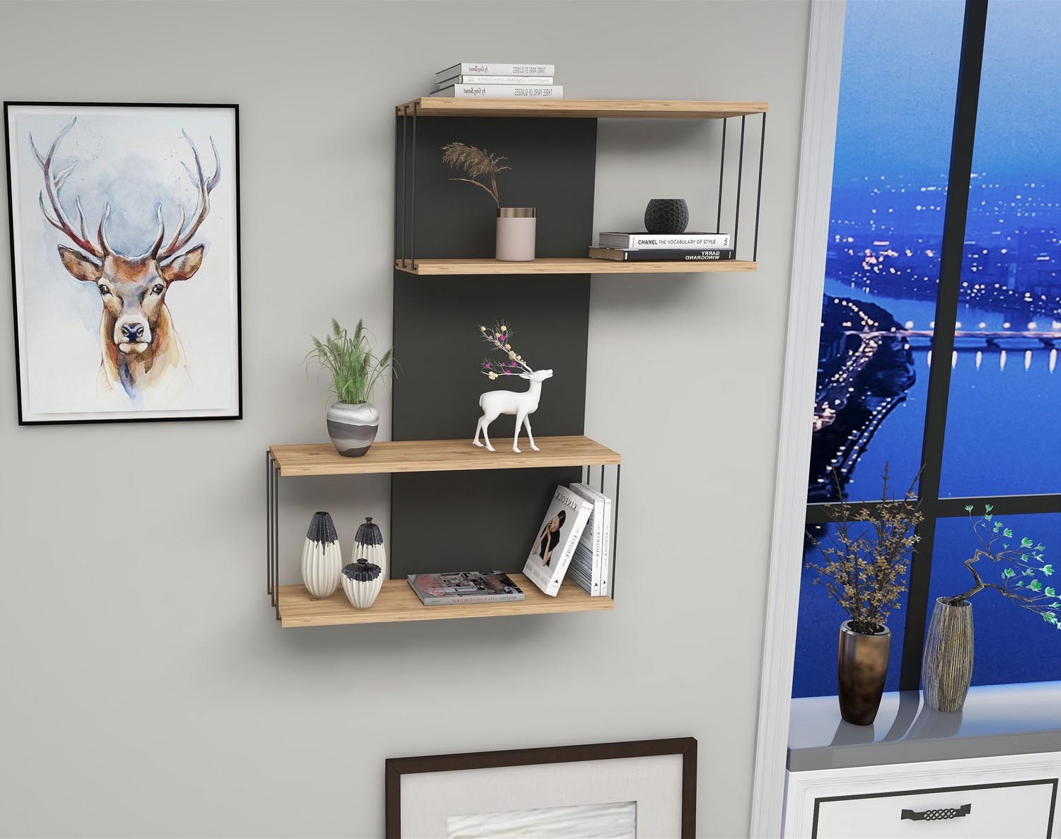 Destan - Anthracite, Pine in Anthrazit Eiche präsentiert im Onlineshop von KAQTU Design AG. Wandregal ist von Hanah Home