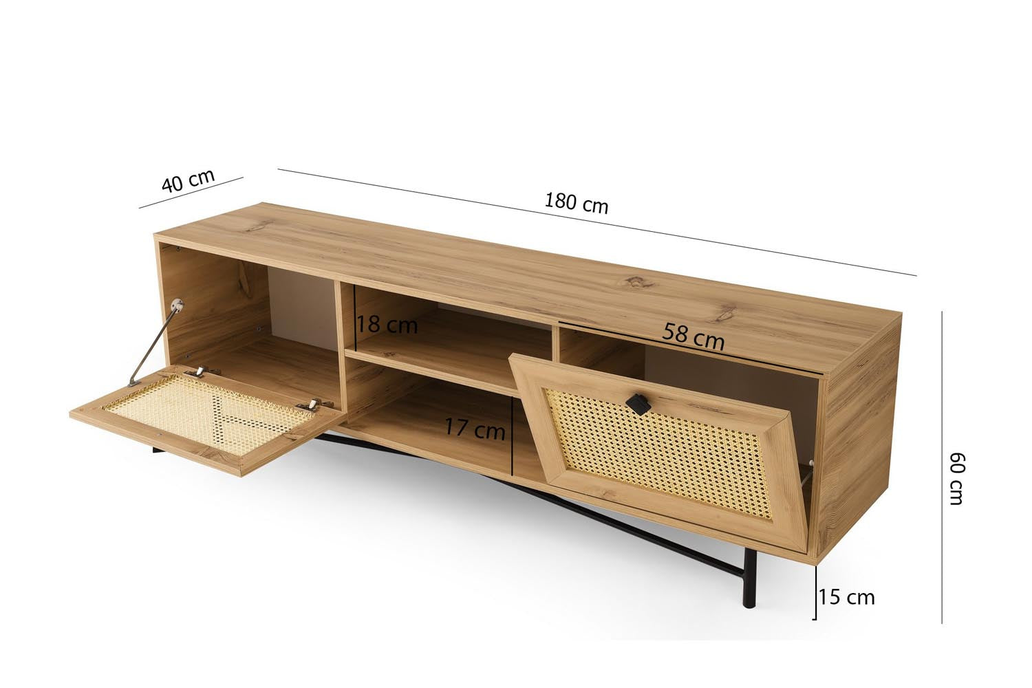 Begonya 180 in Eiche Schwarz präsentiert im Onlineshop von KAQTU Design AG. Sideboard ist von Hanah Home