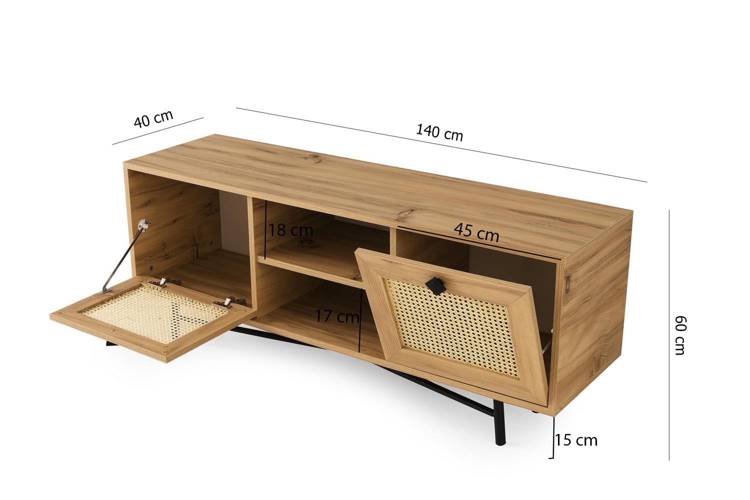 Begonya 140 in Eiche Schwarz präsentiert im Onlineshop von KAQTU Design AG. Sideboard ist von Hanah Home