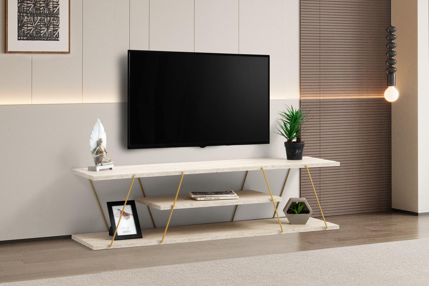 Canaz - Gold, Travertine in Travertin Gold präsentiert im Onlineshop von KAQTU Design AG. Sideboard ist von Hanah Home