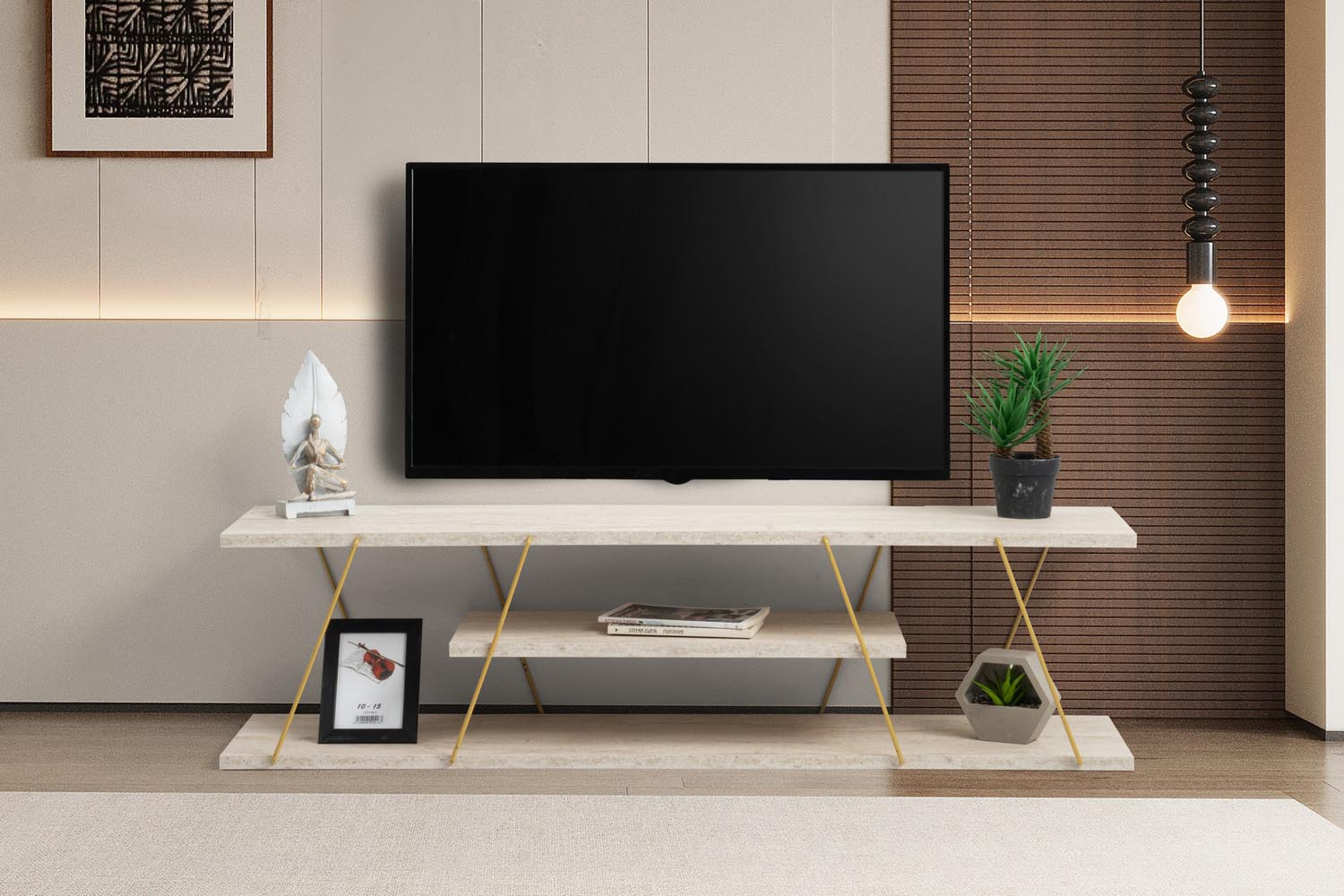 Canaz - Gold, Travertine in Travertin Gold präsentiert im Onlineshop von KAQTU Design AG. Sideboard ist von Hanah Home