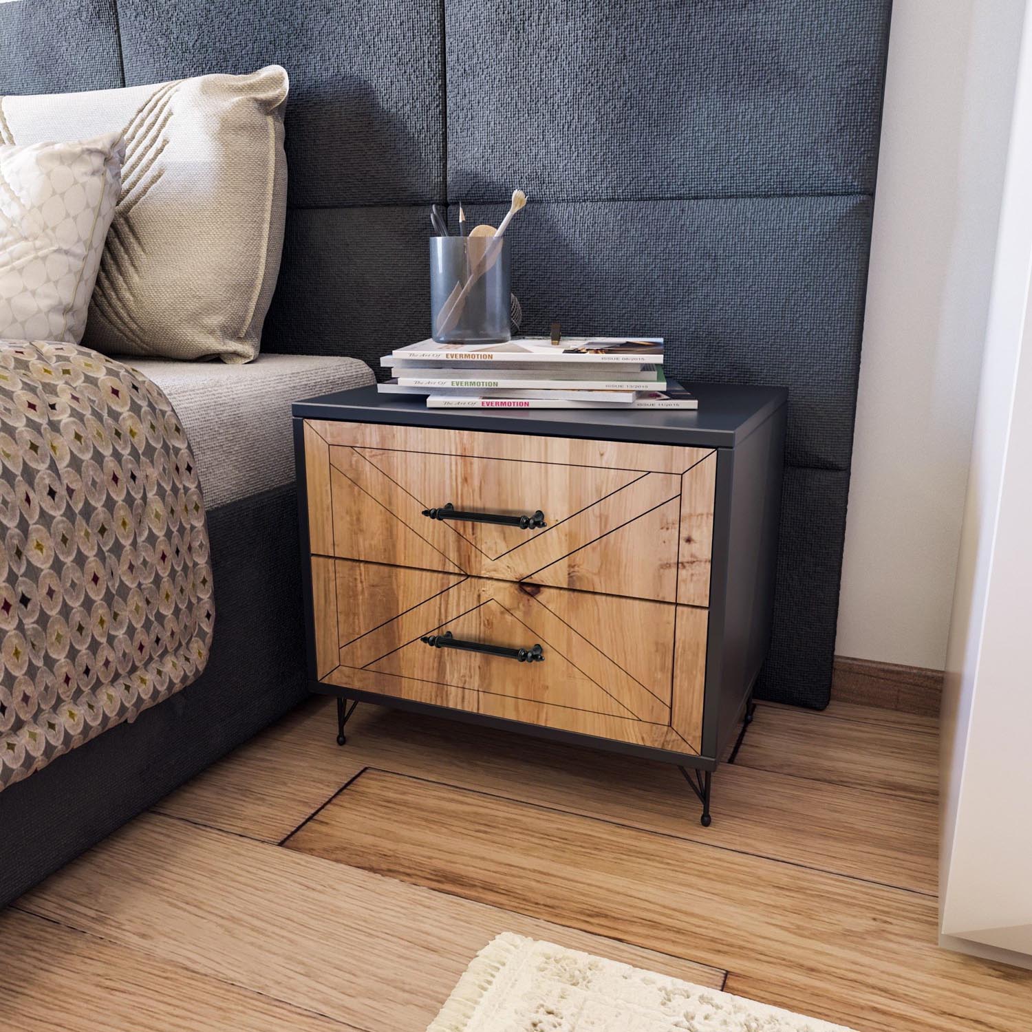 Felicita in Anthrazit Eiche präsentiert im Onlineshop von KAQTU Design AG. Nachttisch ist von Hanah Home