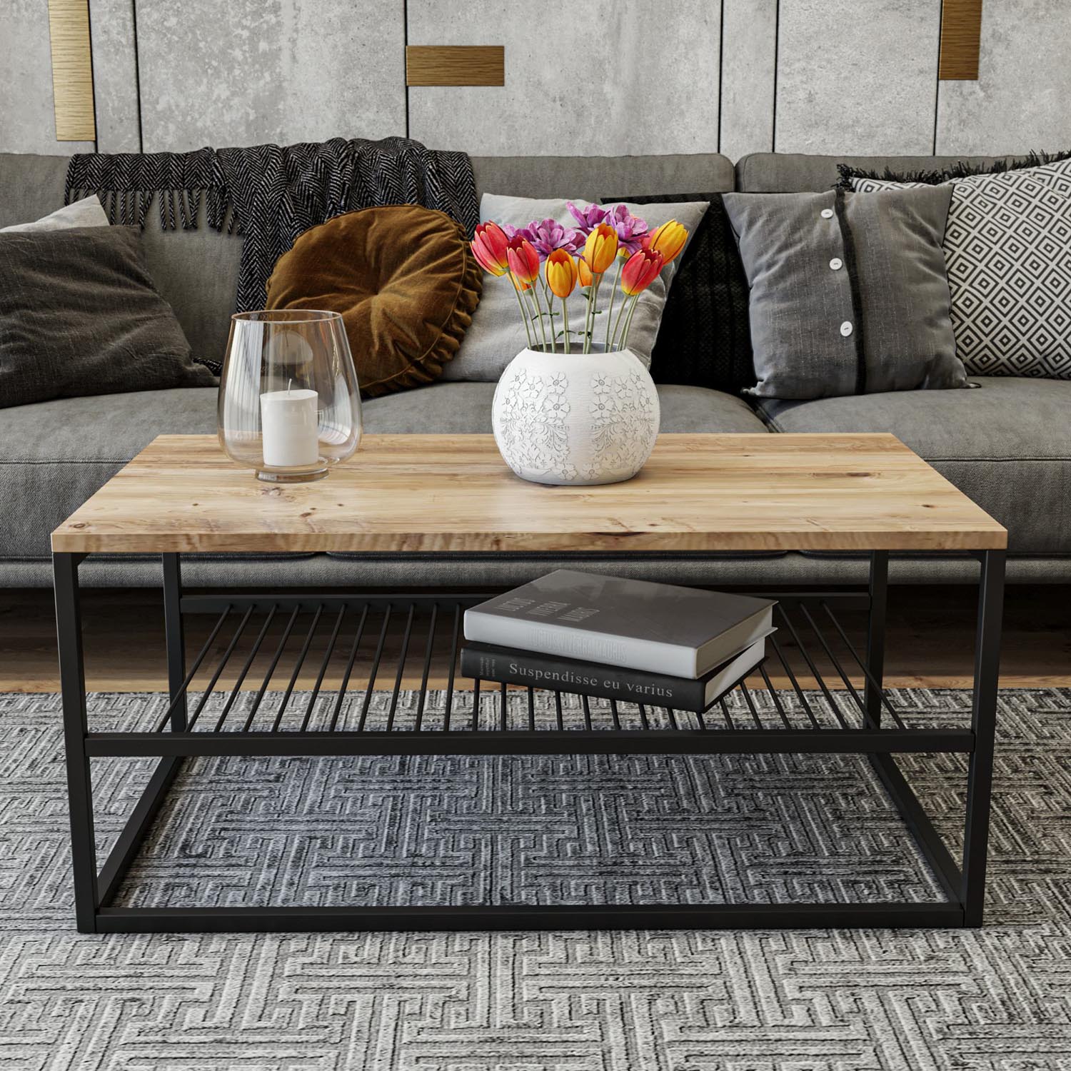 Asude - Pine in Kiefer Schwarz präsentiert im Onlineshop von KAQTU Design AG. Beistelltisch ist von Hanah Home