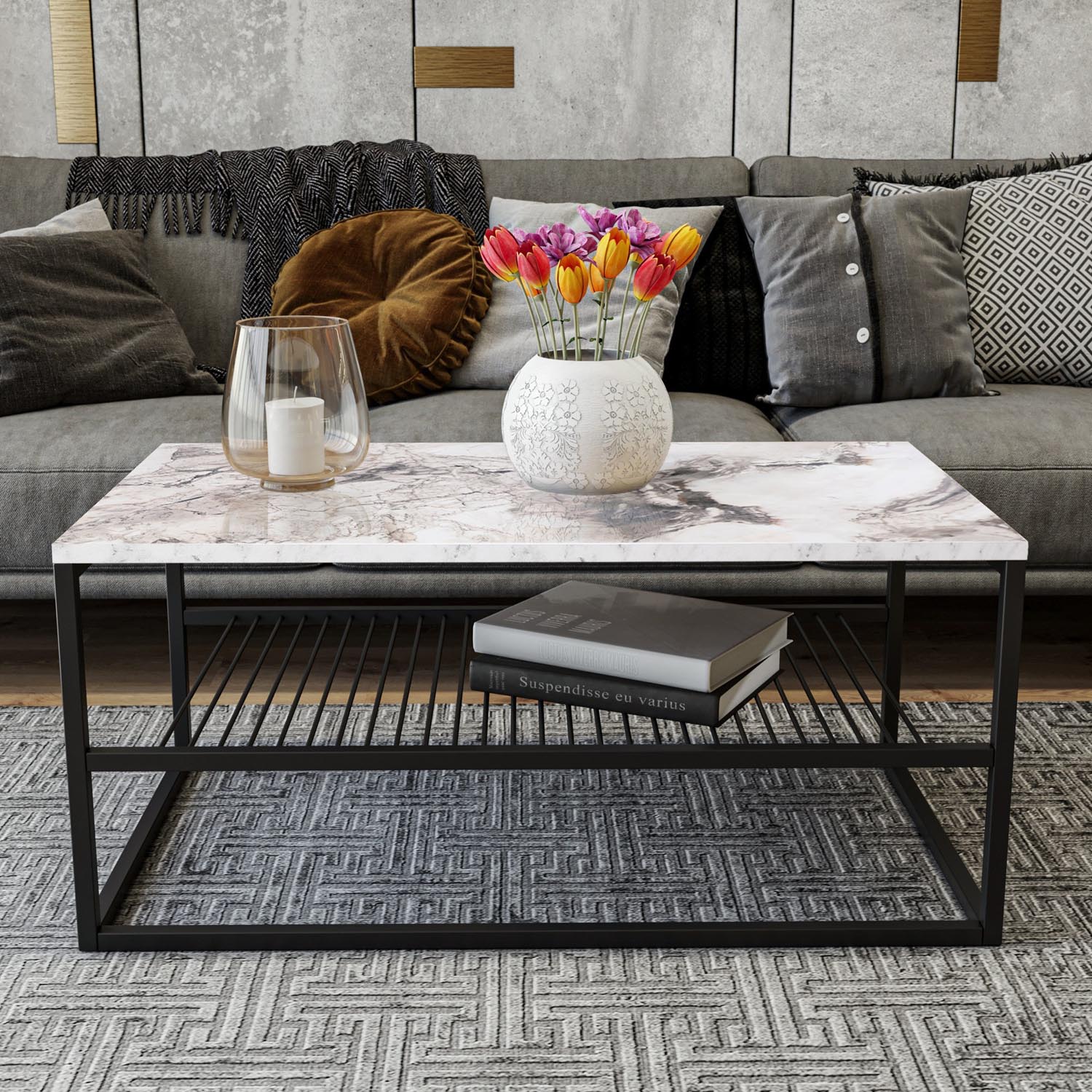 Asude - White in Weiss Schwarz präsentiert im Onlineshop von KAQTU Design AG. Beistelltisch ist von Hanah Home