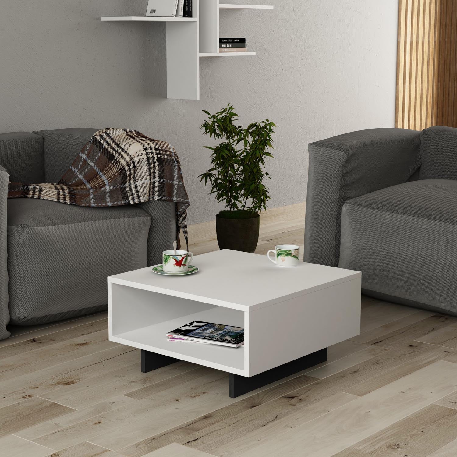 Hola - White, Anthracite in Weiss
 Anthrazit präsentiert im Onlineshop von KAQTU Design AG. Beistelltisch ist von Hanah Home