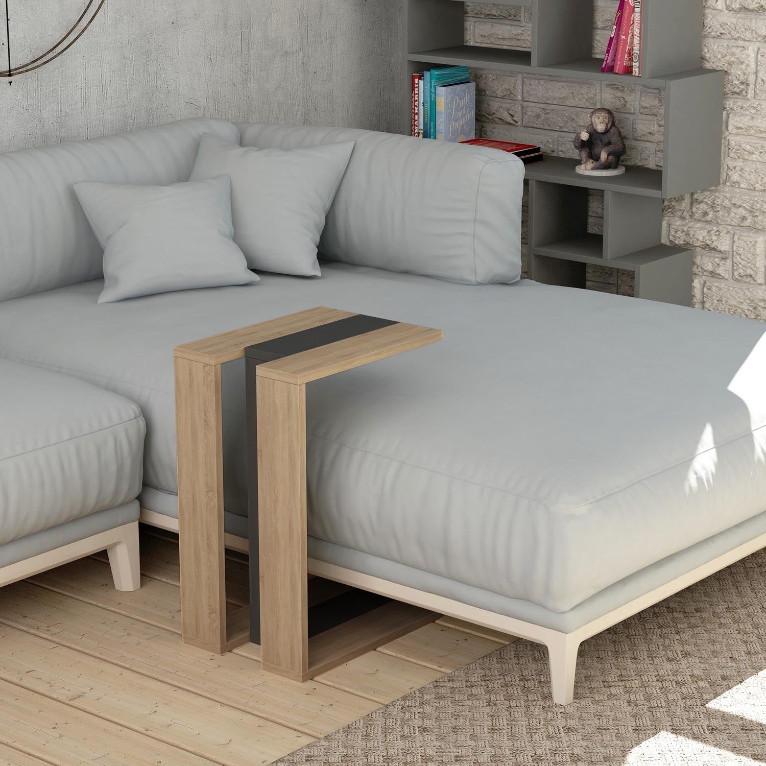 Muju - Oak, Anthracite, Oak in Eiche
 Anthrazit präsentiert im Onlineshop von KAQTU Design AG. Beistelltisch ist von Hanah Home
