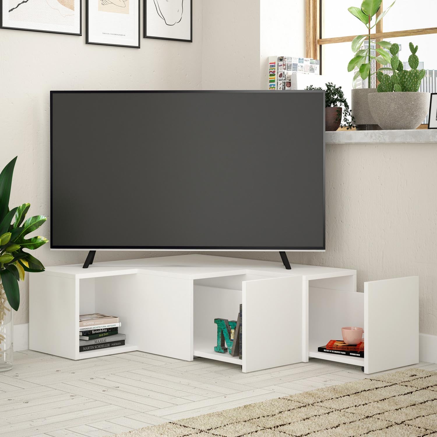 Verleihen Sie Ihrem Wohnraum mit dem Compact Sideboard in Weiß von Hanah Home einen modernen Touch. Perfekt für stilvolle Ordnung und elegantes Design.