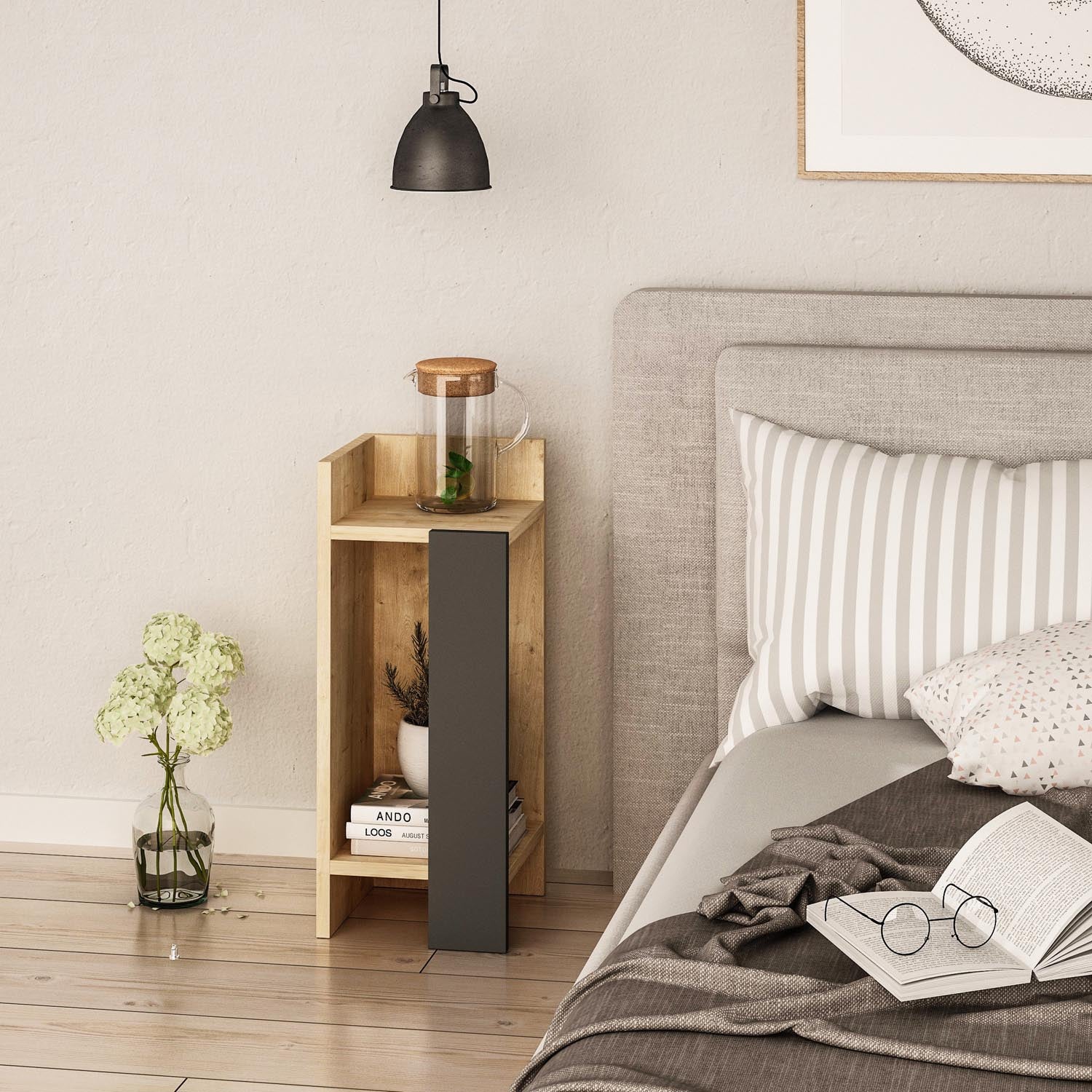 Elos left - Oak, Anthracite in Eiche
 Anthrazit präsentiert im Onlineshop von KAQTU Design AG. Nachttisch ist von Hanah Home
