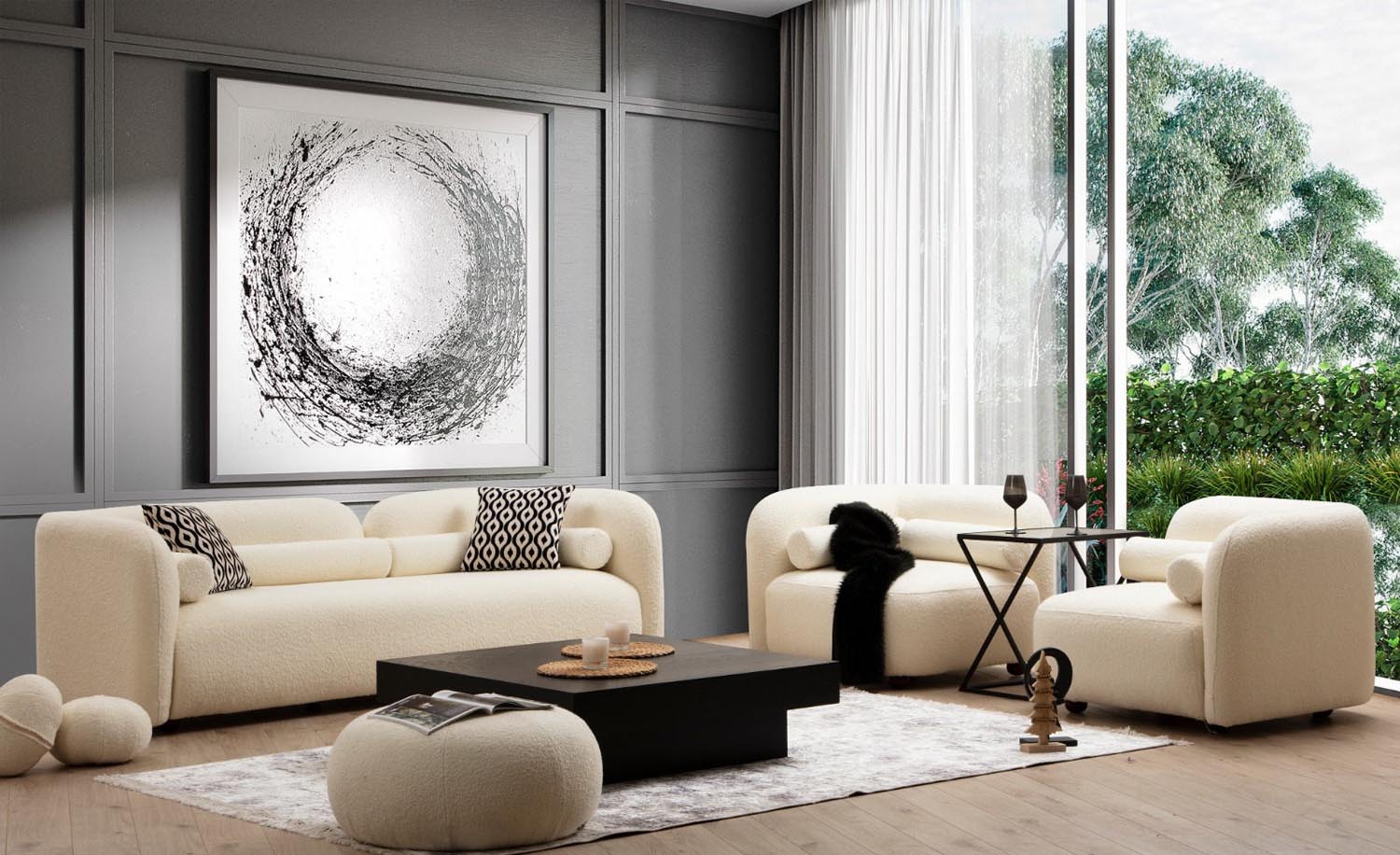 Victoria Cream Bouclette in Sahne präsentiert im Onlineshop von KAQTU Design AG. 3er Sofa ist von Atelier Del Sofa