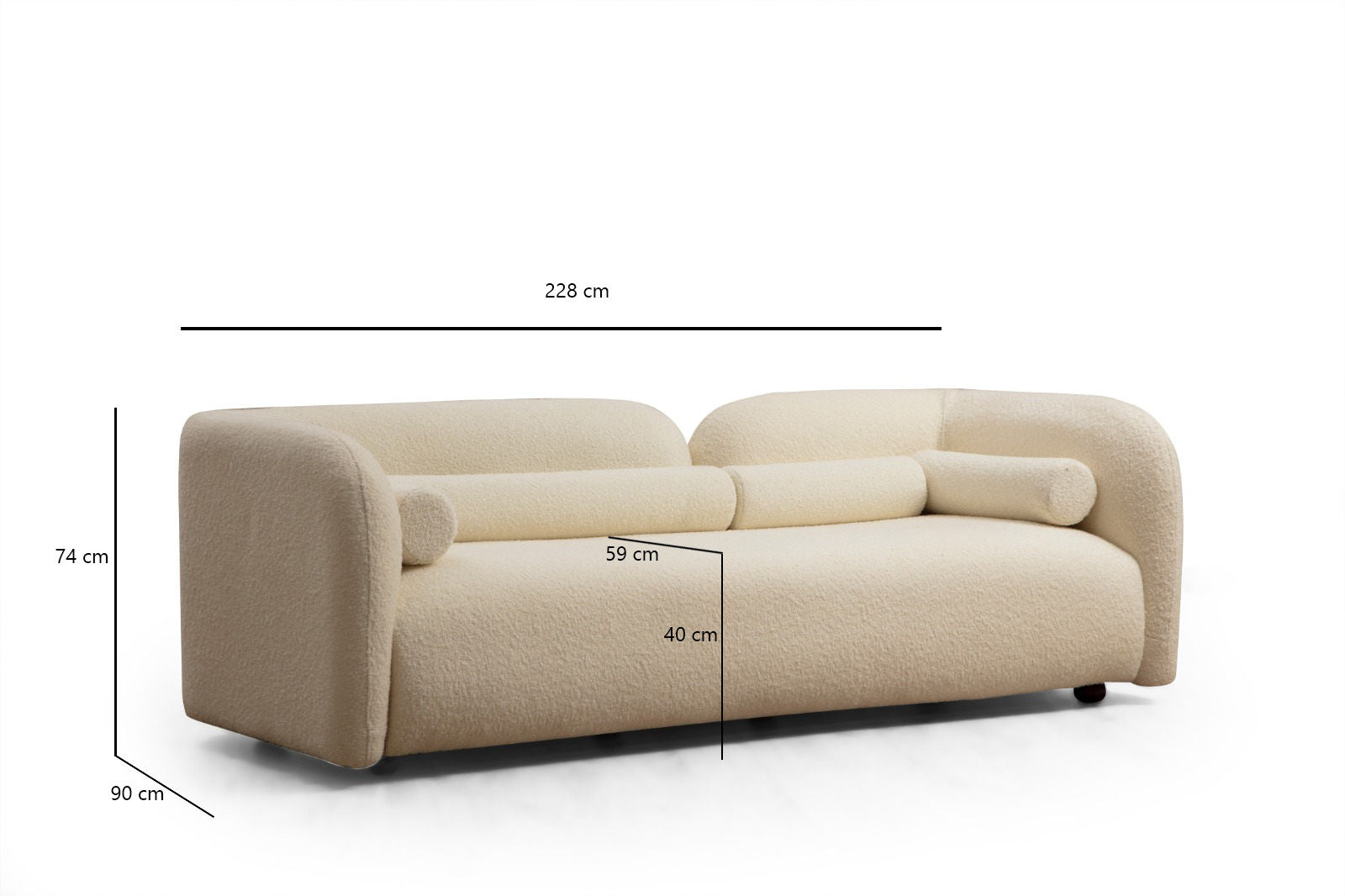 Victoria Cream Bouclette in Sahne präsentiert im Onlineshop von KAQTU Design AG. 3er Sofa ist von Atelier Del Sofa