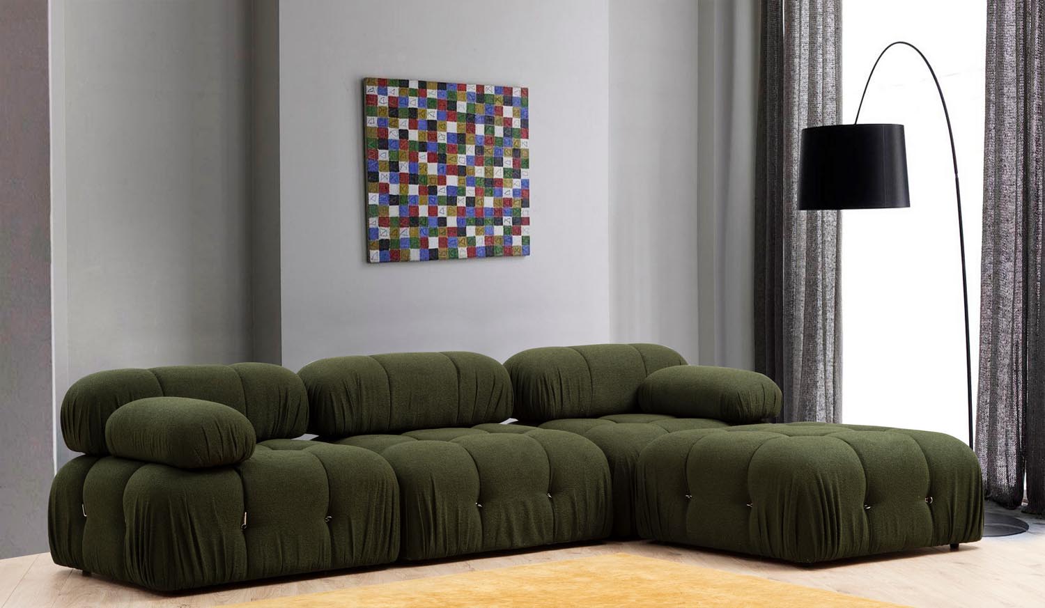 Bubble Green L1-O1-1R-PUF in Grün präsentiert im Onlineshop von KAQTU Design AG. Ecksofa ist von Atelier Del Sofa