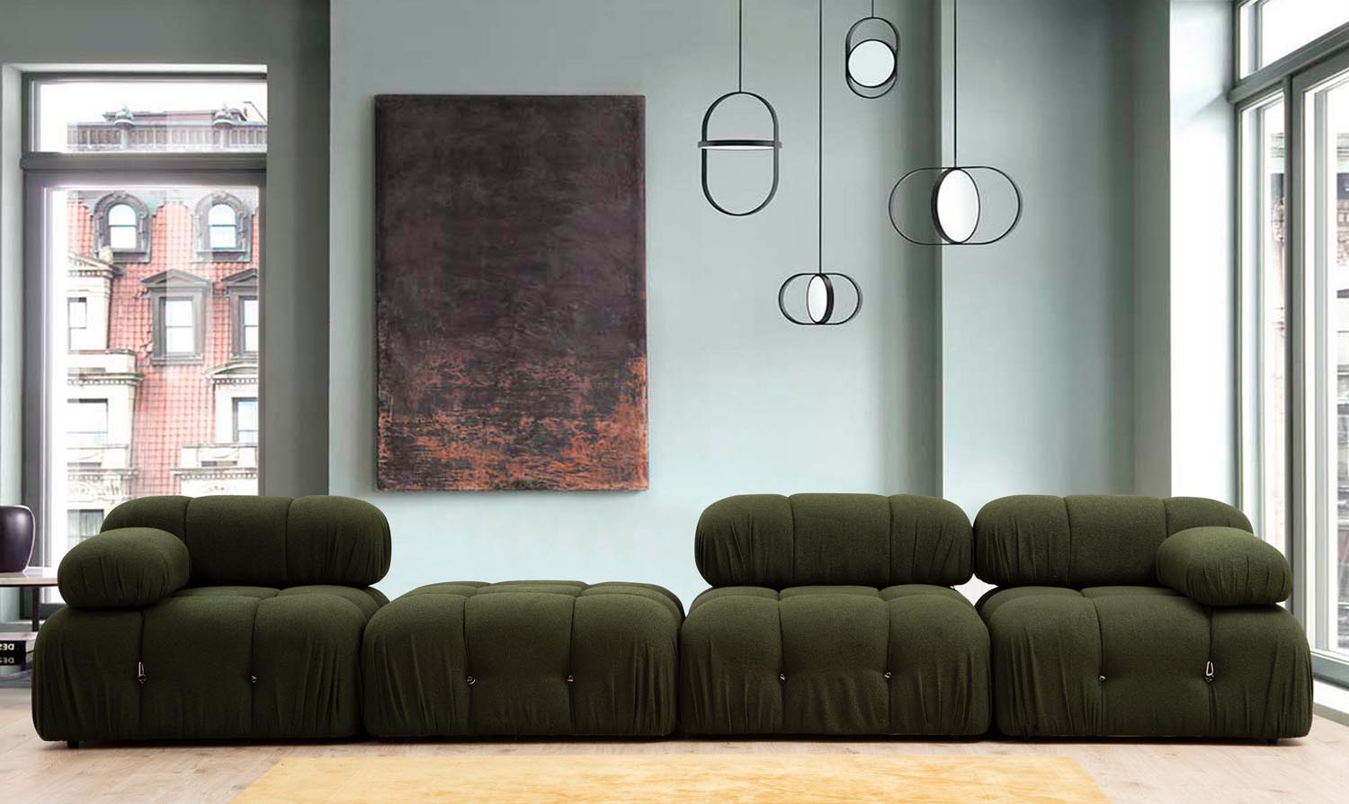 Bubble Green L1-O1-1R-PUF in Grün präsentiert im Onlineshop von KAQTU Design AG. Ecksofa ist von Atelier Del Sofa