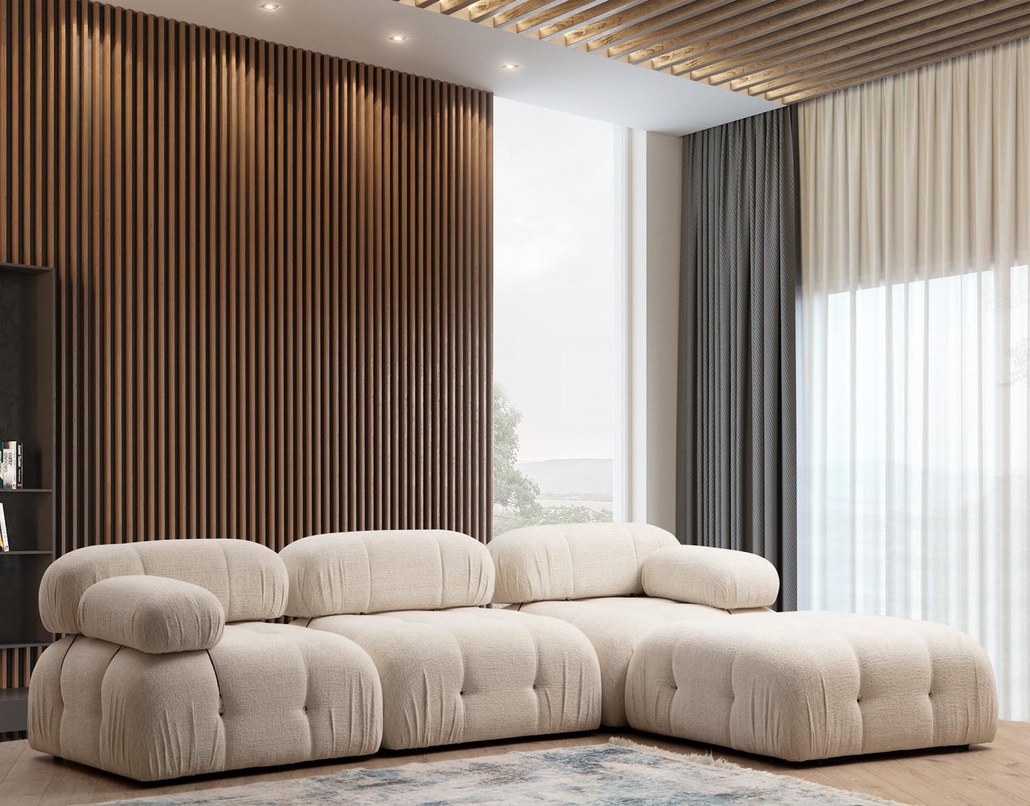 Bubble Cream Bouclette L1-O1-1R-PUF in Sahne präsentiert im Onlineshop von KAQTU Design AG. Ecksofa ist von Atelier Del Sofa