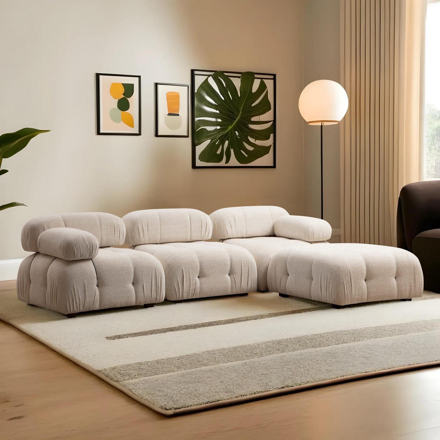 Bubble Cream Bouclette L1-O1-1R-PUF in Sahne präsentiert im Onlineshop von KAQTU Design AG. Ecksofa ist von Atelier Del Sofa