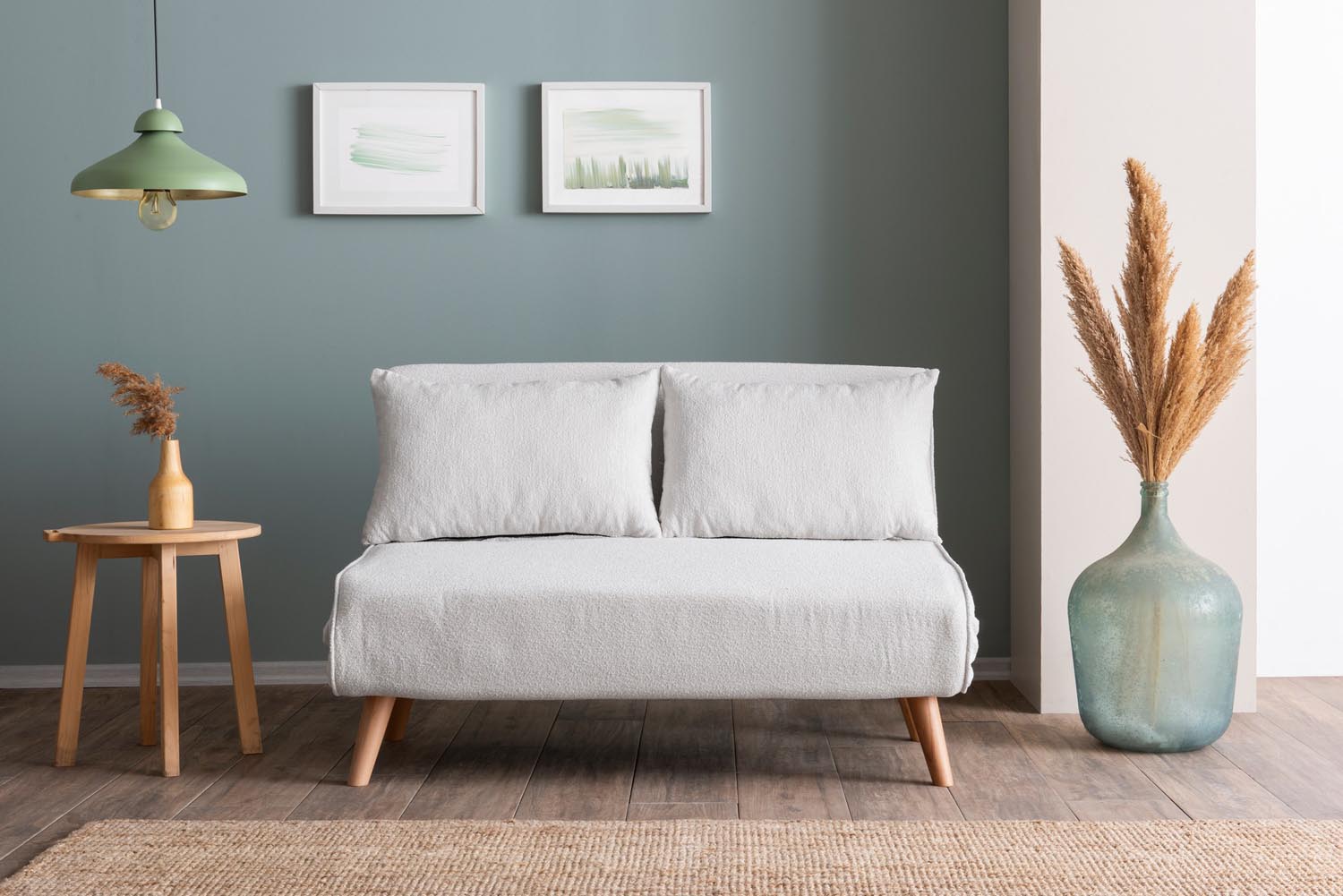 Folde 2-Seater - Teddy Fabric - White in Weiss präsentiert im Onlineshop von KAQTU Design AG. Bettsofa ist von Atelier Del Sofa