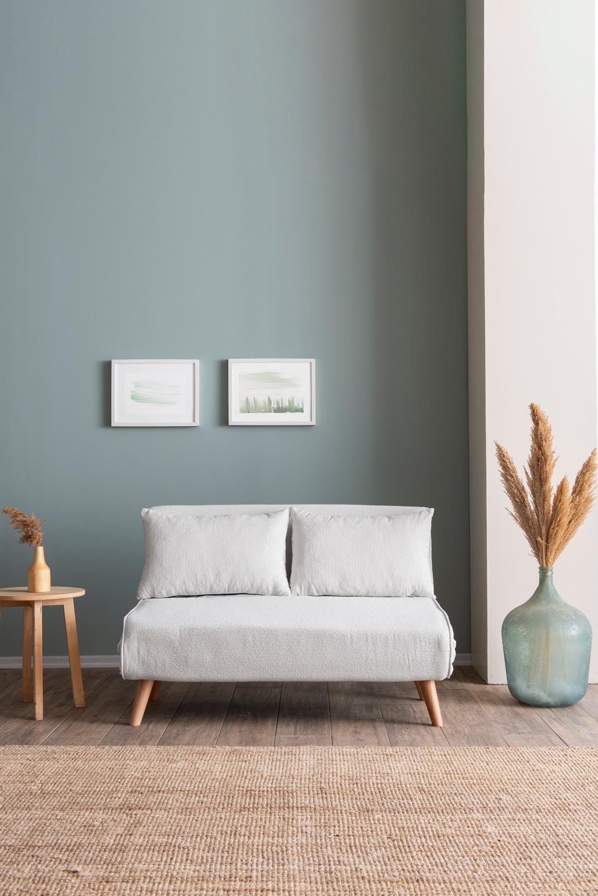 Folde 2-Seater - Teddy Fabric - White in Weiss präsentiert im Onlineshop von KAQTU Design AG. Bettsofa ist von Atelier Del Sofa