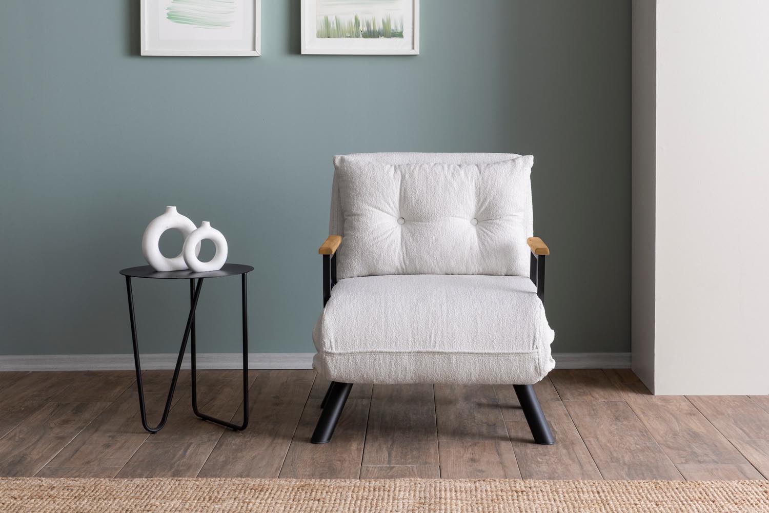 Sando Single - Teddy Fabric - White in Weiss präsentiert im Onlineshop von KAQTU Design AG. Bettsofa ist von Atelier Del Sofa