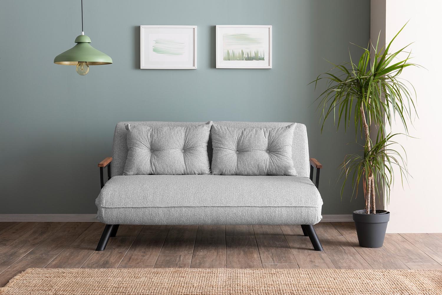 Sando 2-Seater - Teddy Fabric - Grey in Grau präsentiert im Onlineshop von KAQTU Design AG. Bettsofa ist von Atelier Del Sofa