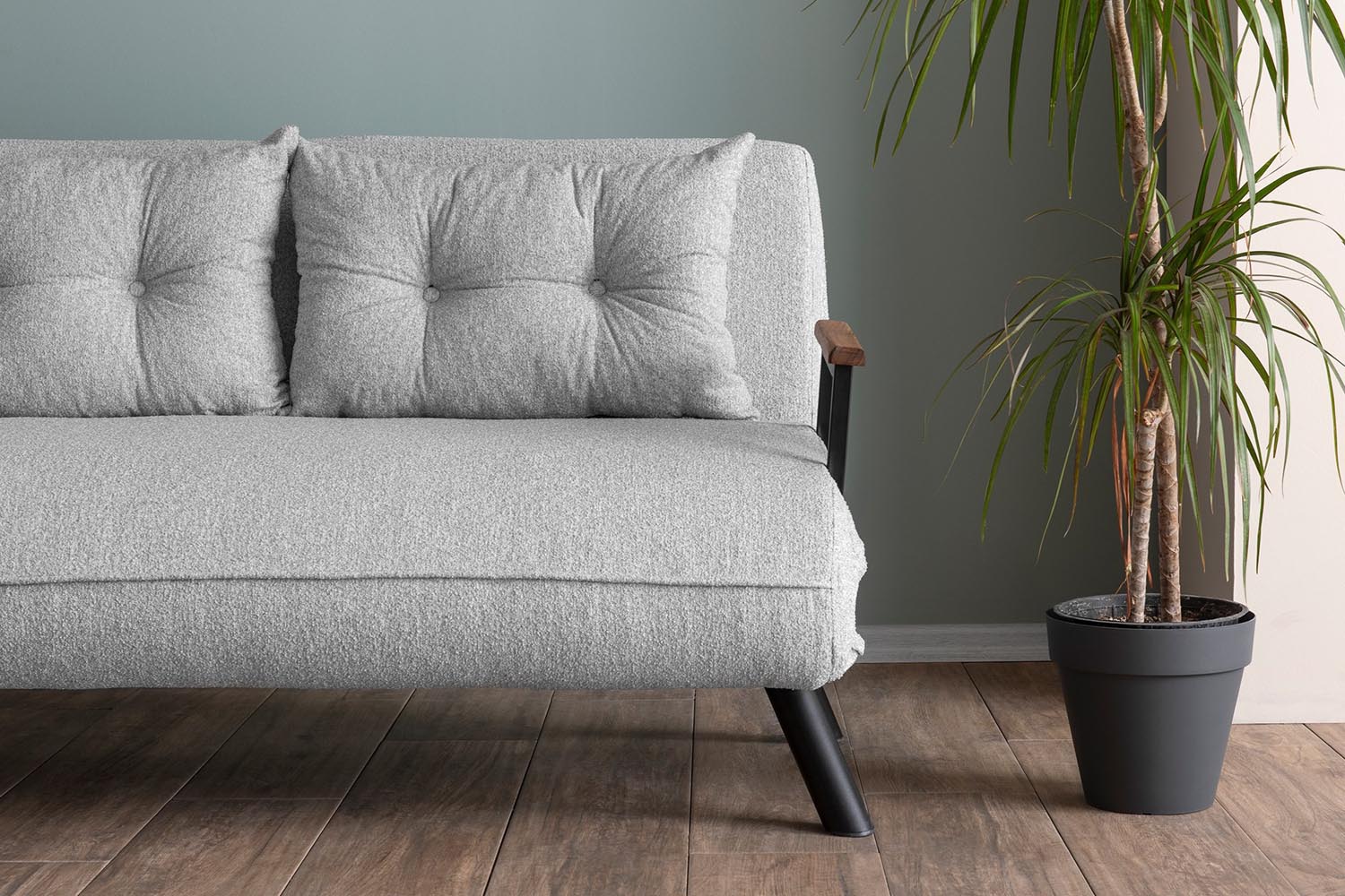Sando 2-Seater - Teddy Fabric - Grey in Grau präsentiert im Onlineshop von KAQTU Design AG. Bettsofa ist von Atelier Del Sofa