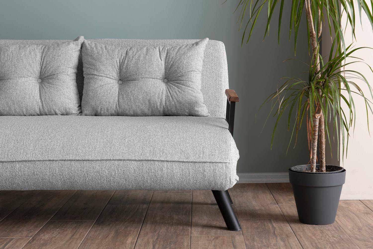Sando 2-Seater - Teddy Fabric - Grey in Grau präsentiert im Onlineshop von KAQTU Design AG. Bettsofa ist von Atelier Del Sofa