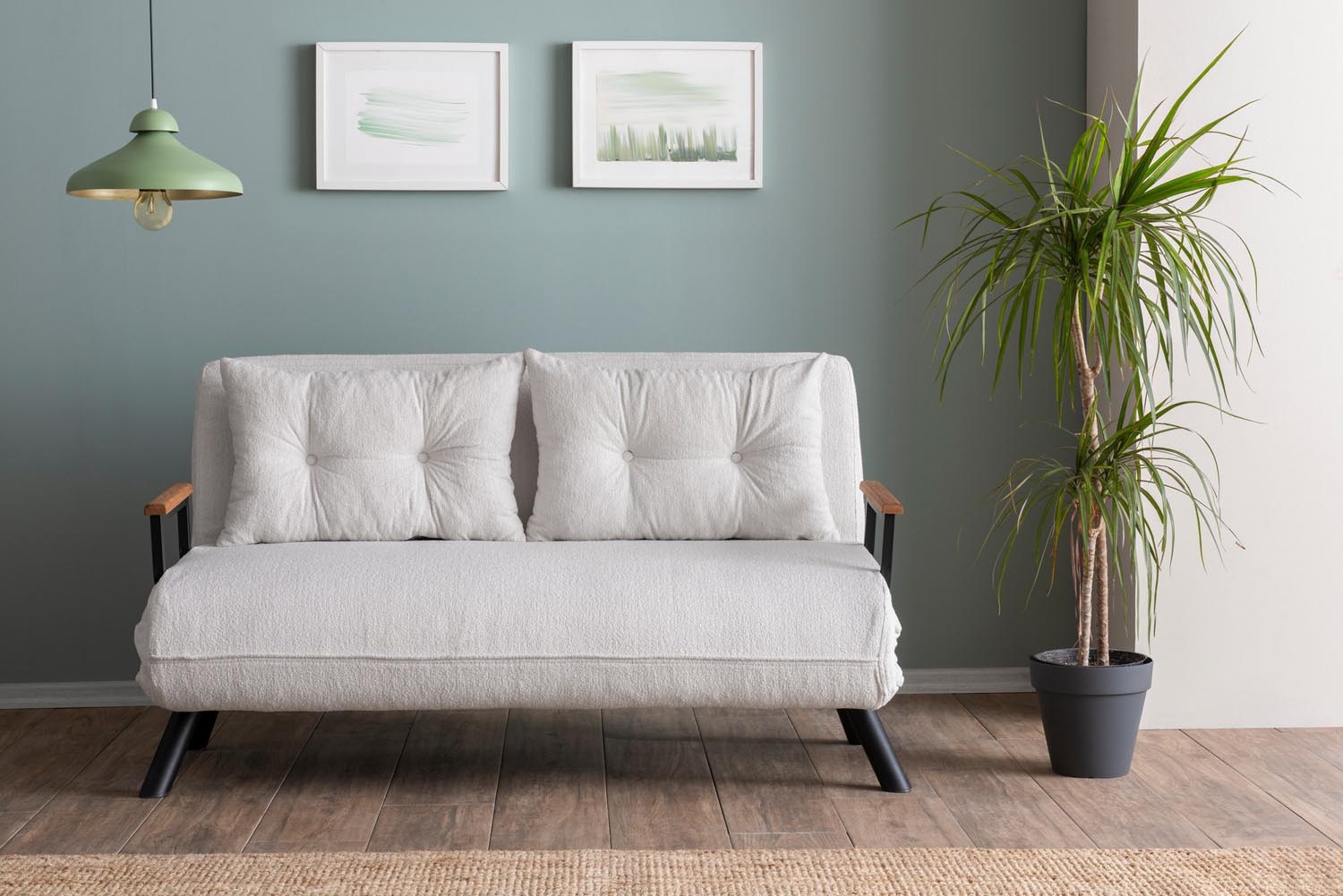 Sando 2-Seater - Teddy Fabric - White in Weiss präsentiert im Onlineshop von KAQTU Design AG. Bettsofa ist von Atelier Del Sofa