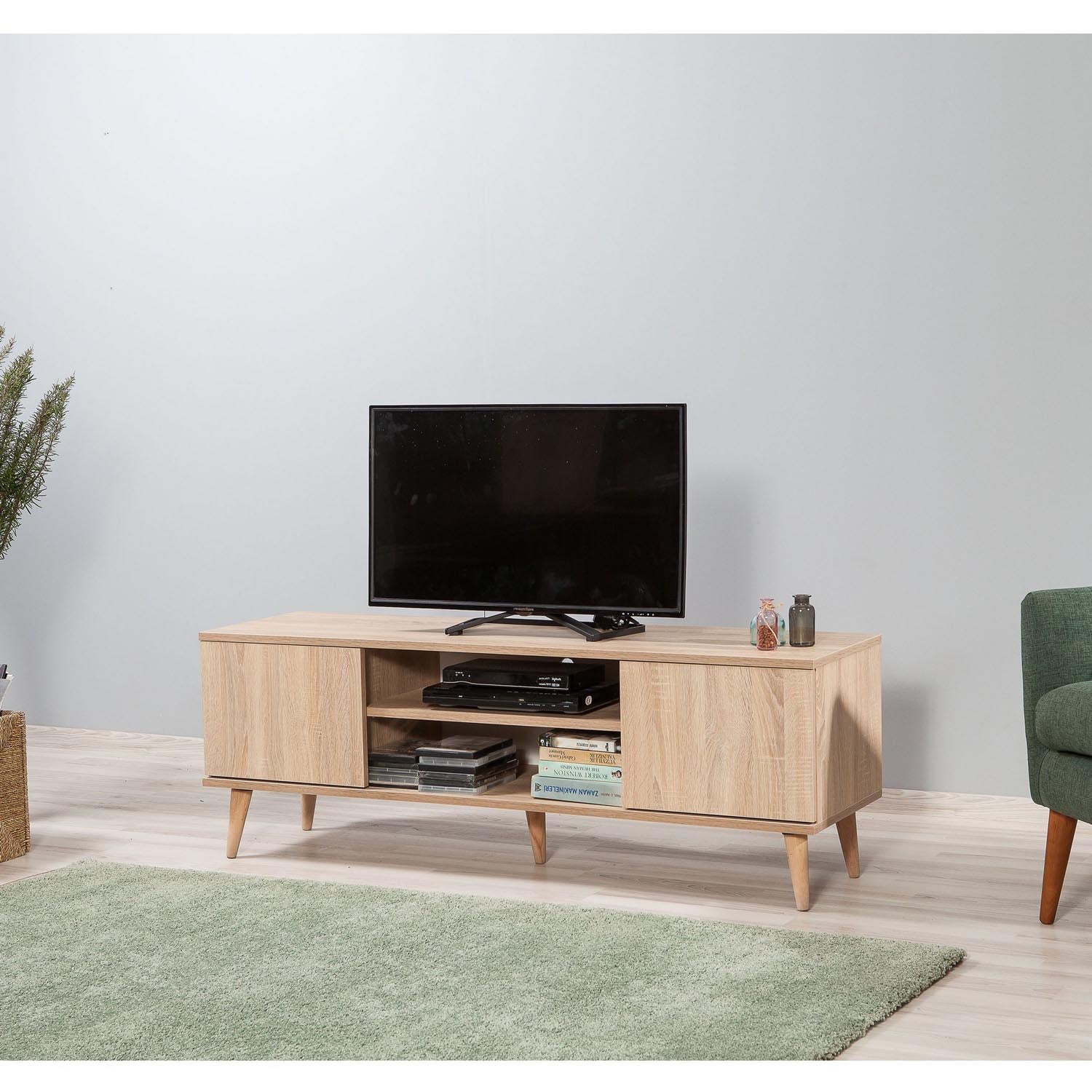 Entdecken Sie das Truva Sideboard von Hanah Home in Sonoma Eiche – stilvolles Design trifft auf großzügigen Stauraum für Ihr Wohnzimmer!
