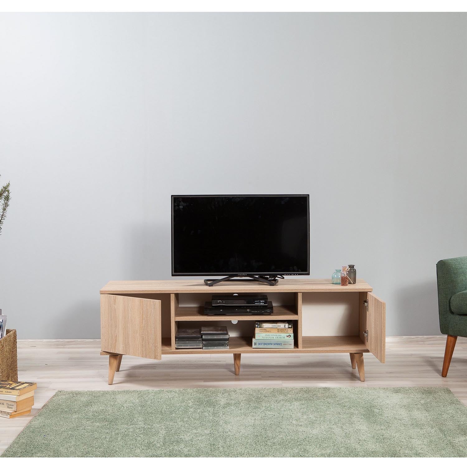 Erleben Sie das Truva Sideboard von Hanah Home in Sonoma Eiche – eine elegante Lösung für Ihr Wohnzimmer mit viel Stauraum und zeitlosem Design!
