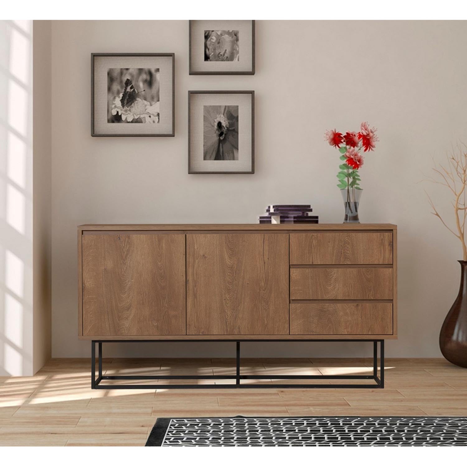 Ruba in Walnuss Schwarz präsentiert im Onlineshop von KAQTU Design AG. High-Sideboard ist von Hanah Home