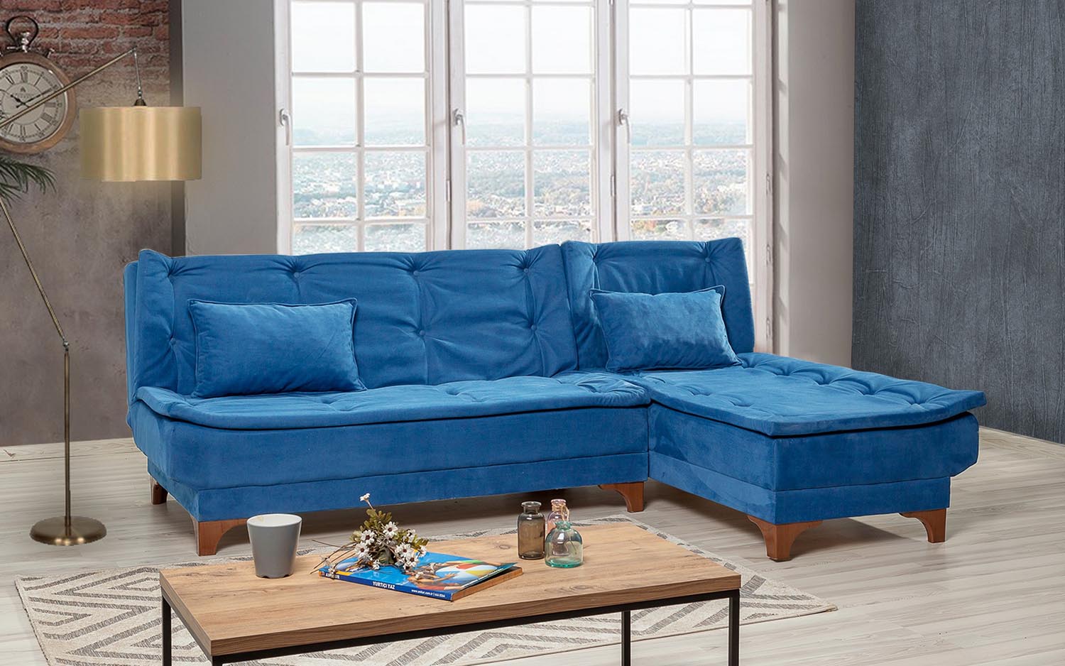 Kelebek Corner Right - Dark Blue in Dunkelblau präsentiert im Onlineshop von KAQTU Design AG. Bettsofa ist von Atelier Del Sofa