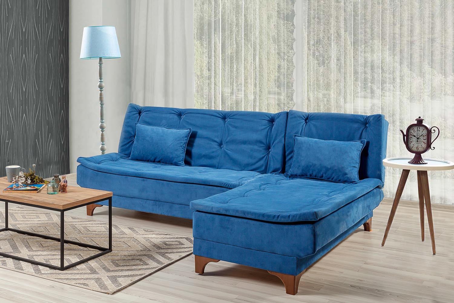 Kelebek Corner Right - Dark Blue in Dunkelblau präsentiert im Onlineshop von KAQTU Design AG. Bettsofa ist von Atelier Del Sofa
