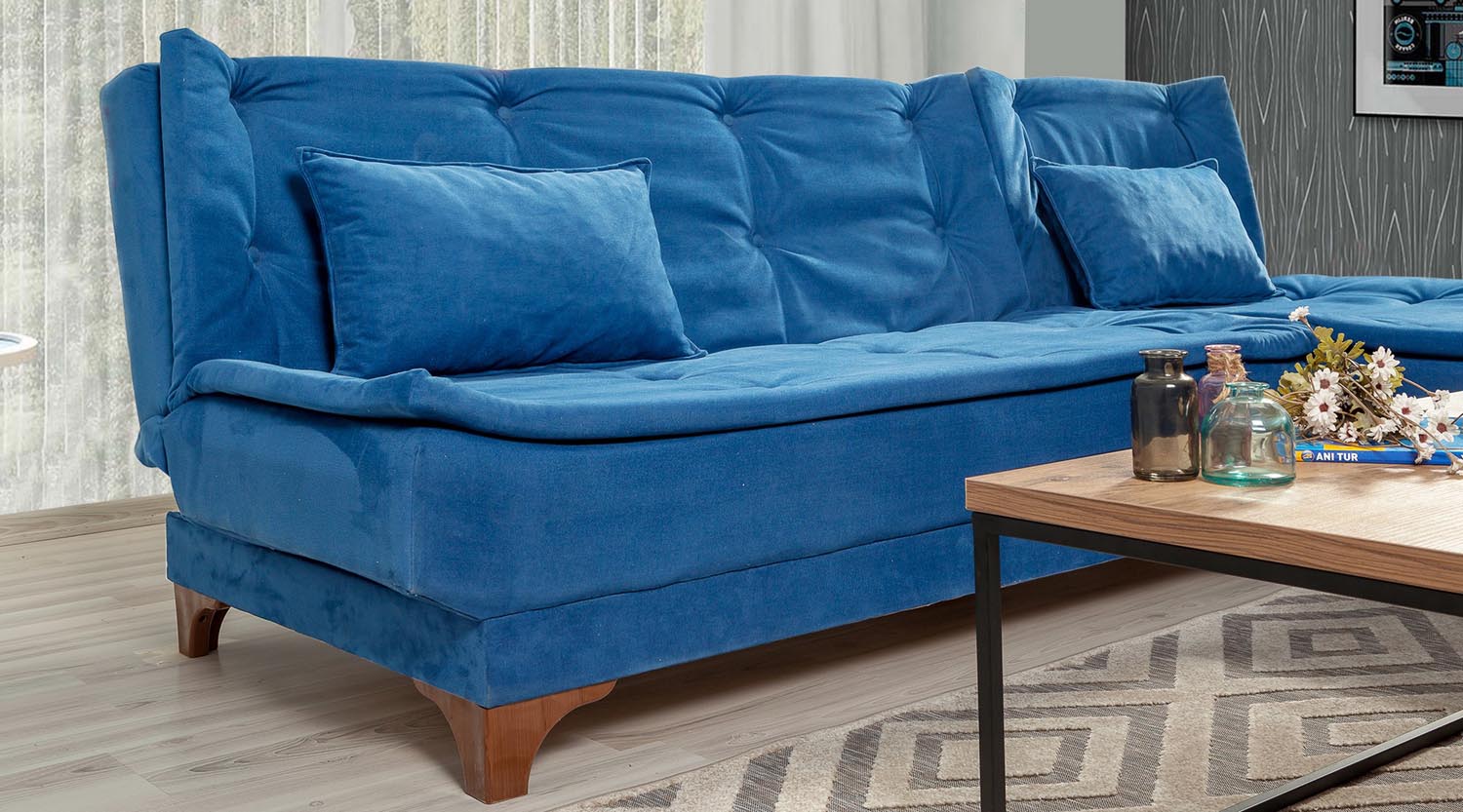 Kelebek Corner Right - Dark Blue in Dunkelblau präsentiert im Onlineshop von KAQTU Design AG. Bettsofa ist von Atelier Del Sofa