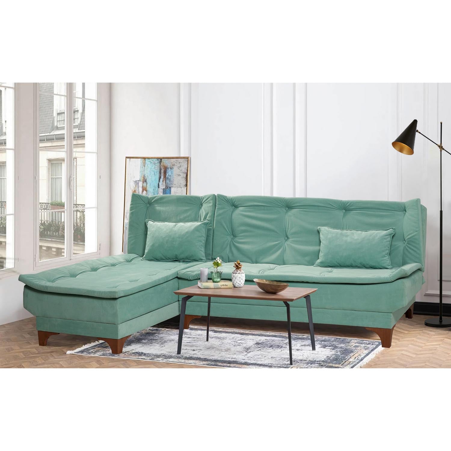 Kelebek Köşe Left - Sea Green in Meeresgrün präsentiert im Onlineshop von KAQTU Design AG. Bettsofa ist von Atelier Del Sofa