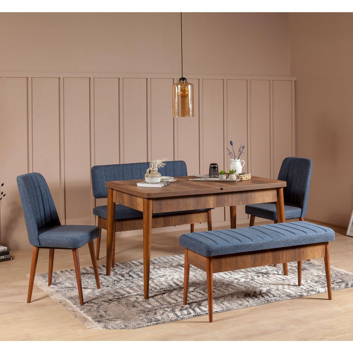 Vina Bench Dark Blue, Walnut in Walnuss Dunkelblau präsentiert im Onlineshop von KAQTU Design AG. Sitzbank ist von Hanah Home