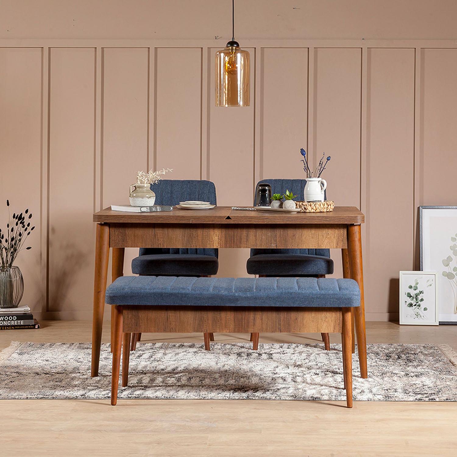 Vina Bench Dark Blue, Walnut in Walnuss Dunkelblau präsentiert im Onlineshop von KAQTU Design AG. Sitzbank ist von Hanah Home