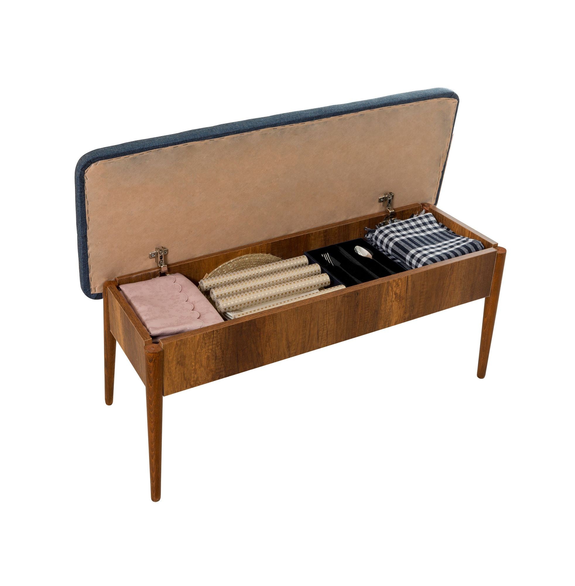 Vina Bench Dark Blue, Walnut in Walnuss Dunkelblau präsentiert im Onlineshop von KAQTU Design AG. Sitzbank ist von Hanah Home