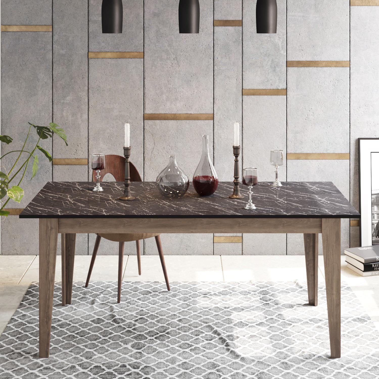 Lorenz in Walnuss Schwarz präsentiert im Onlineshop von KAQTU Design AG. Esstisch ist von Hanah Home