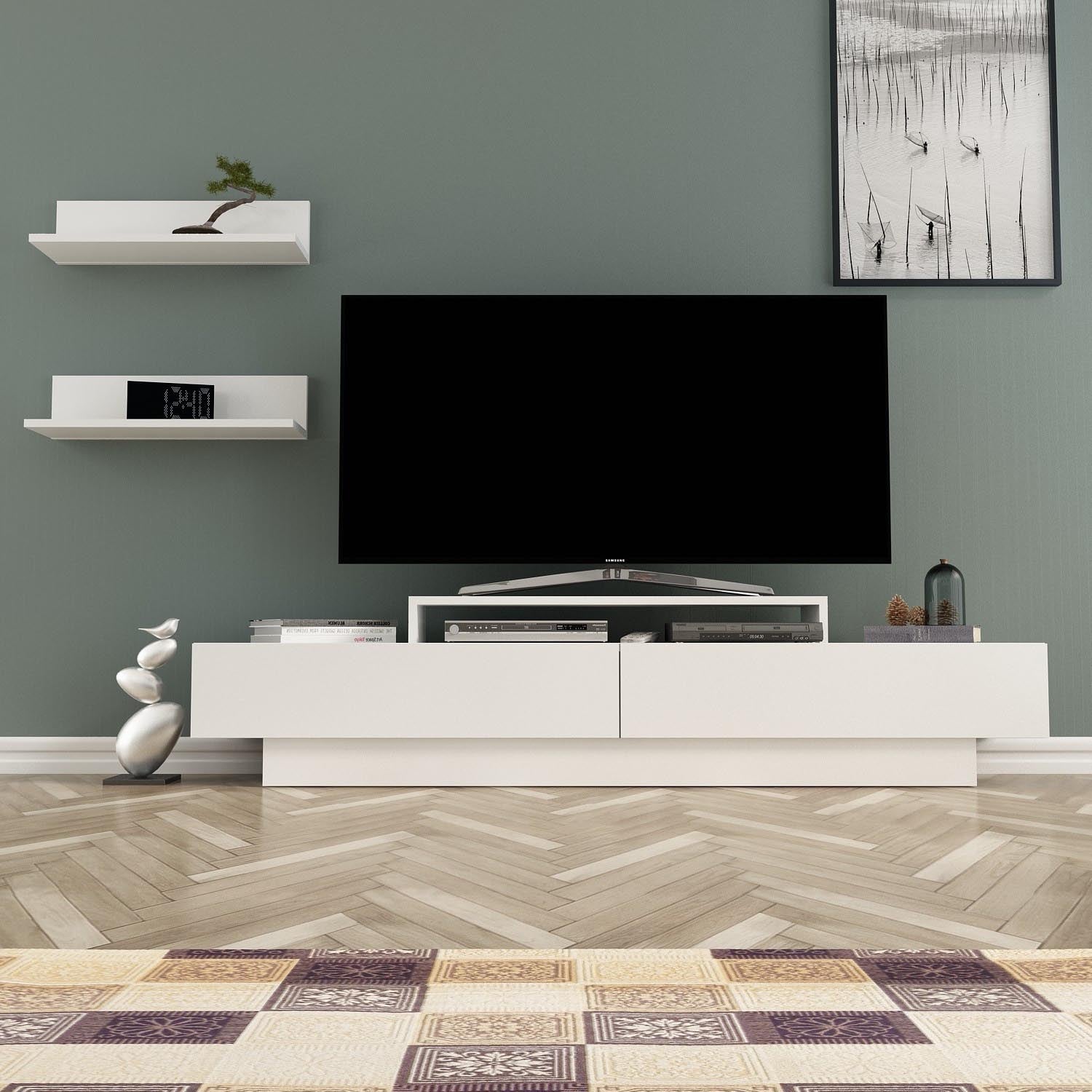 Lucca TV - White, White in Weiss präsentiert im Onlineshop von KAQTU Design AG. TV-Möbel ist von Hanah Home