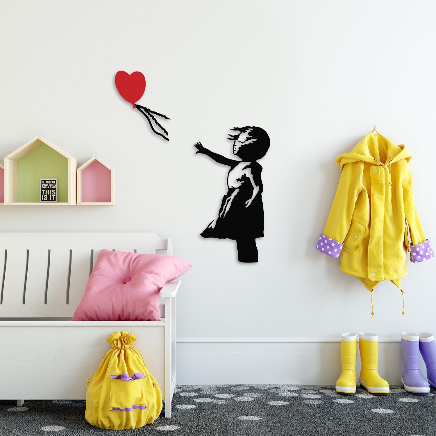 Banksy - 13 in Schwarz Rot präsentiert im Onlineshop von KAQTU Design AG. Wanddeko ist von Wallity