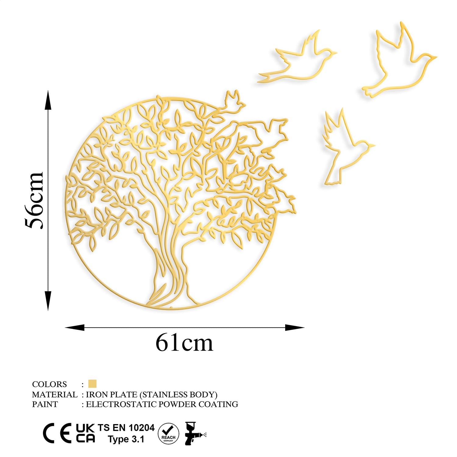 Tree And Birds 4 in Gold präsentiert im Onlineshop von KAQTU Design AG. Wanddeko ist von Wallity
