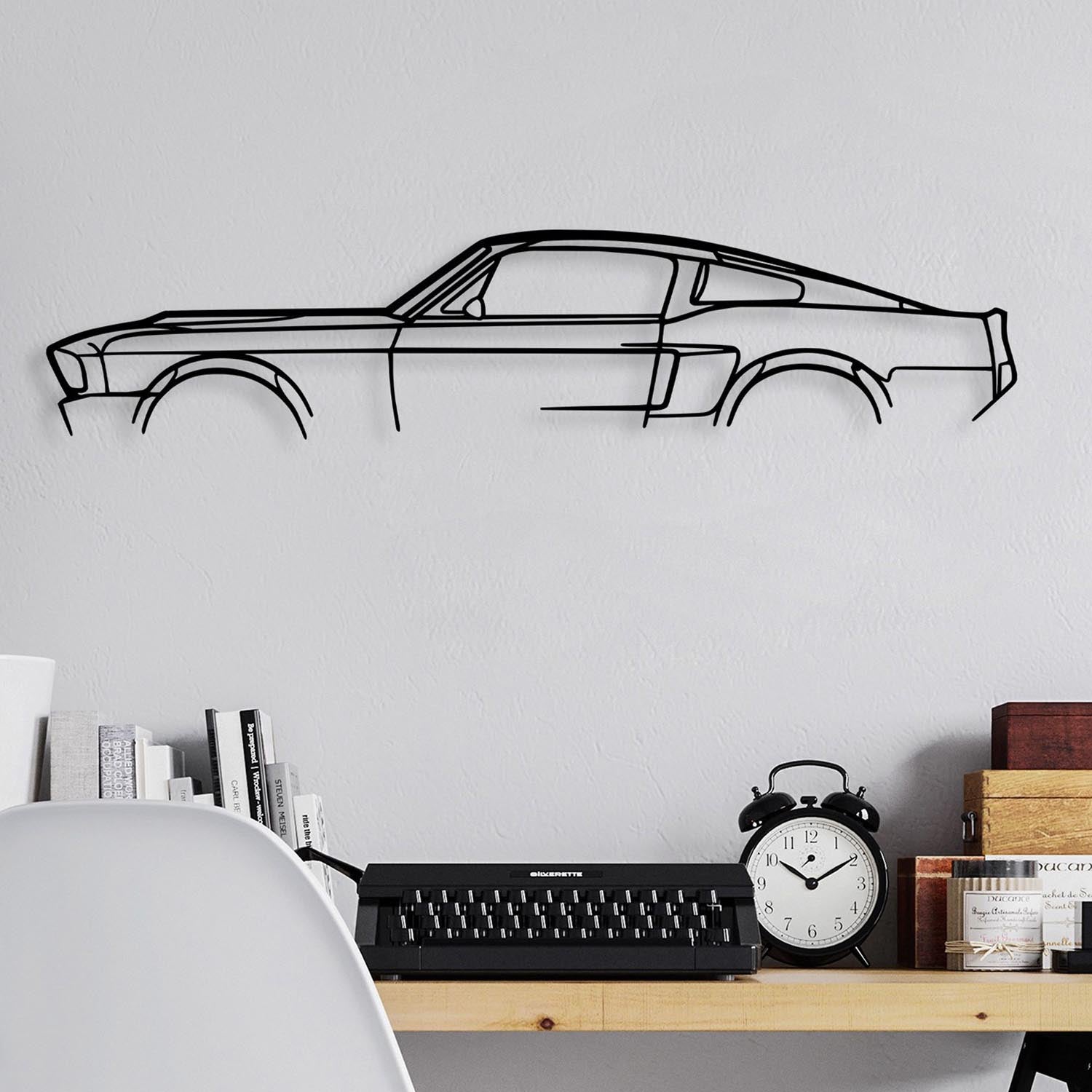 1967 Ford Mustang Shelby GT500 Silhouette in Schwarz präsentiert im Onlineshop von KAQTU Design AG. Wanddeko ist von Wallity
