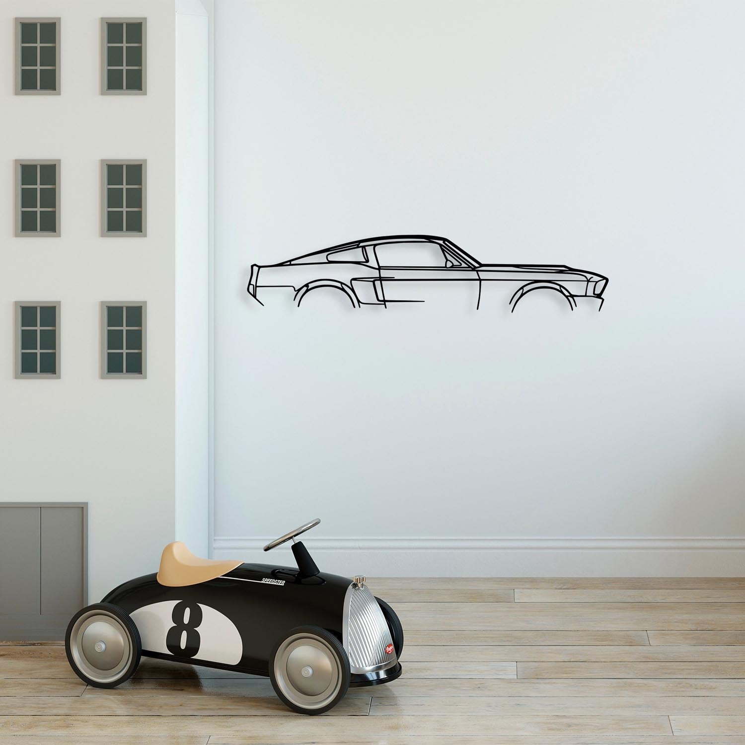 1967 Ford Mustang Shelby GT500 Silhouette in Schwarz präsentiert im Onlineshop von KAQTU Design AG. Wanddeko ist von Wallity