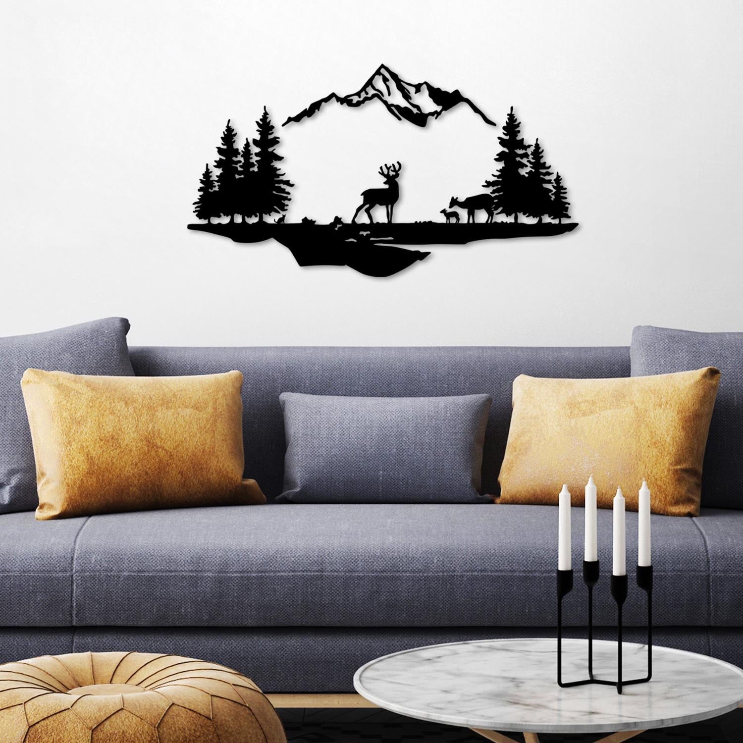 Deer And Landscape - 1 in Schwarz präsentiert im Onlineshop von KAQTU Design AG. Wanddeko ist von Wallity