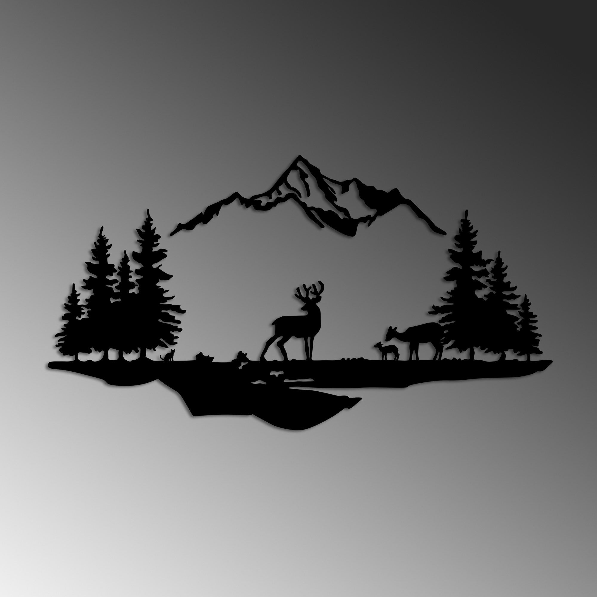 Deer And Landscape - 1 in Schwarz präsentiert im Onlineshop von KAQTU Design AG. Wanddeko ist von Wallity