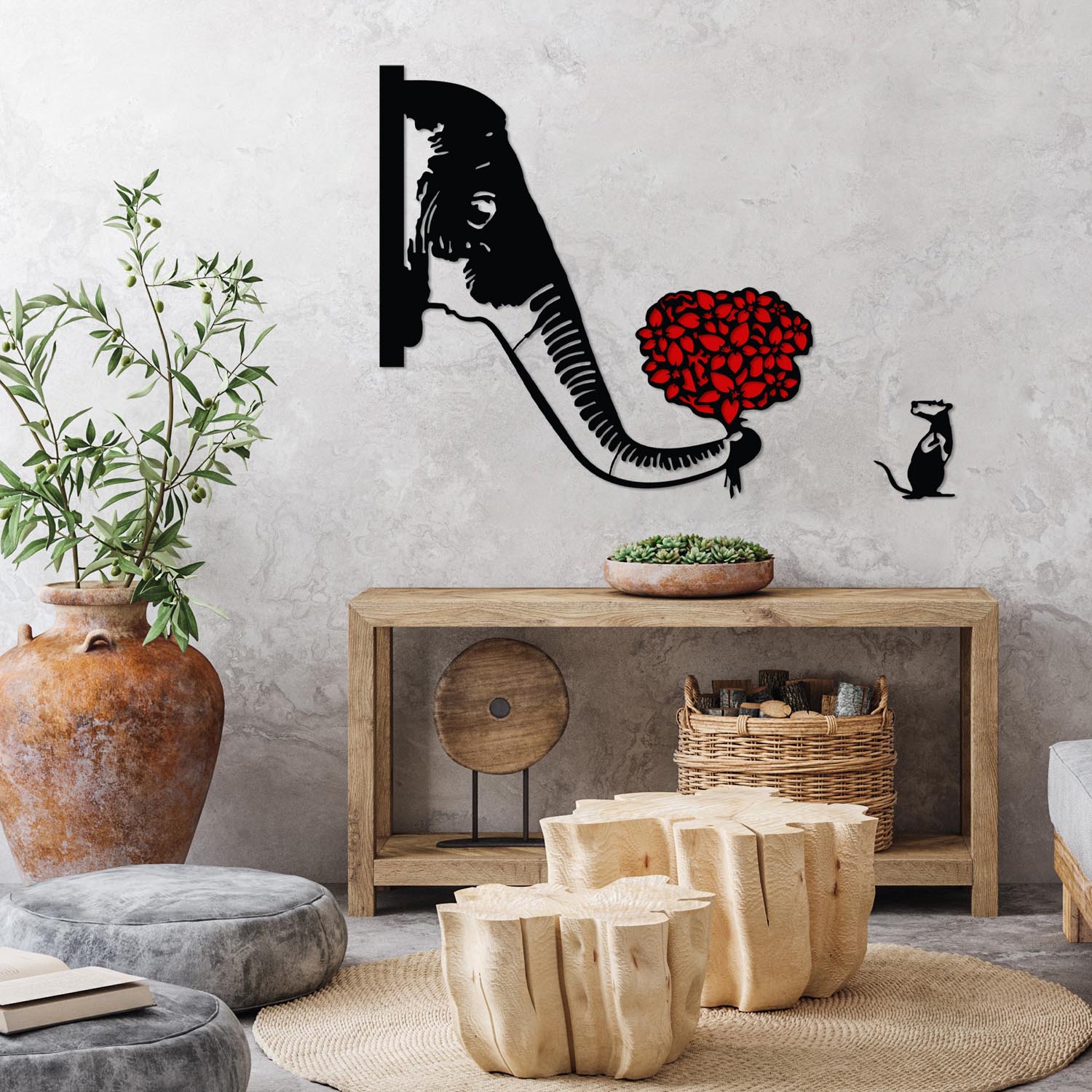 Banksy Metal 04 in Schwarz Rot präsentiert im Onlineshop von KAQTU Design AG. Wanddeko ist von Wallity