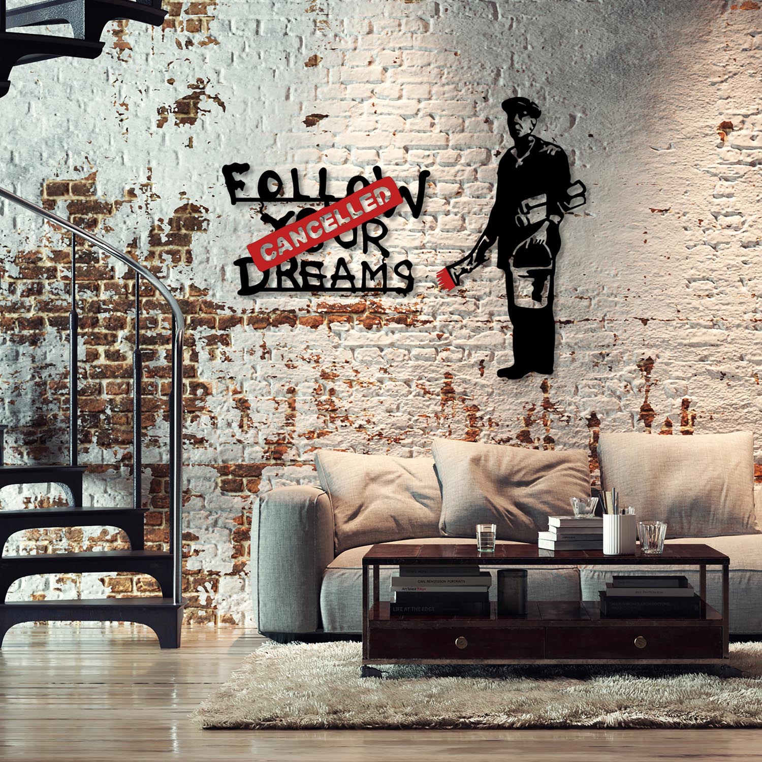 Banksy Metal 06 in Weiss Rot präsentiert im Onlineshop von KAQTU Design AG. Wanddeko ist von Wallity