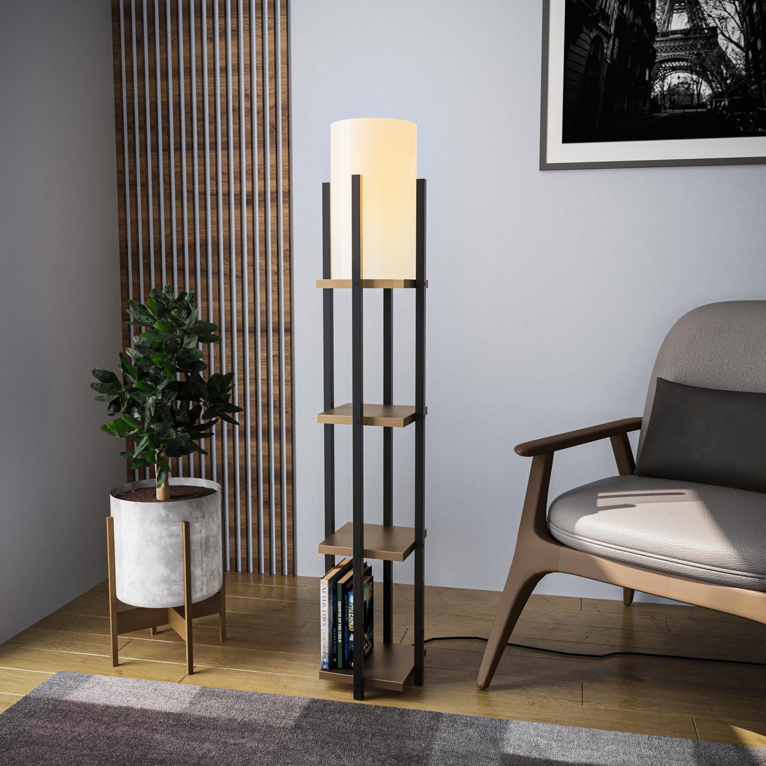 Shelf Lamp - 8115 in Schwarz Gold präsentiert im Onlineshop von KAQTU Design AG. Stehleuchte ist von Opviq
