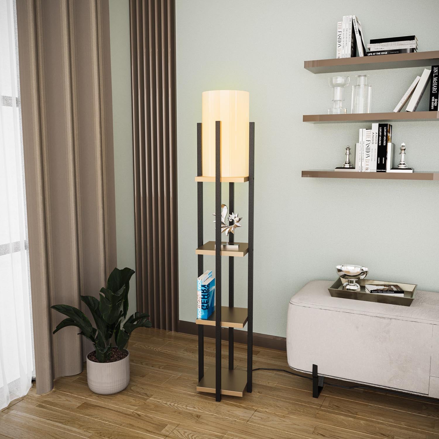 Shelf Lamp - 8115 in Schwarz Gold präsentiert im Onlineshop von KAQTU Design AG. Stehleuchte ist von Opviq