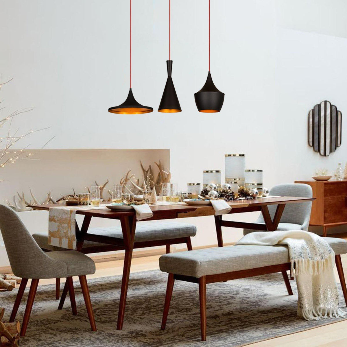 Elmas Pendellampe - Schwarz Gold in Schwarz Gold präsentiert im Onlineshop von KAQTU Design AG. Pendelleuchte ist von Opviq